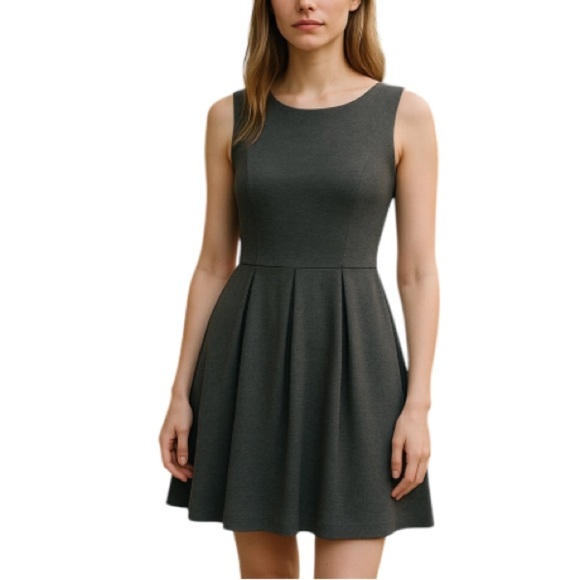 MONTEAU NWT Fit & Flare Mini Dress Grey Micro Stripe Sleeveless Academia Size M - Picture 1 of 9
